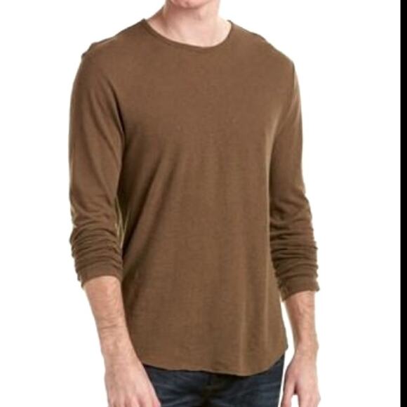 Vince Linen Raw Hem Army Green Long Sleeve Top - Picture 8 of 8